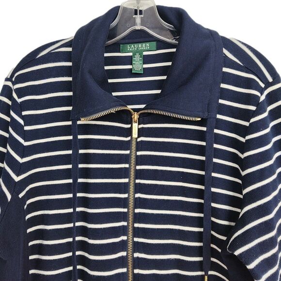 Lauren Ralph Lauren Full-Zip Women's Sweater Jacket, 1X, Navy w/ White Stripes - Picture 2 of 10